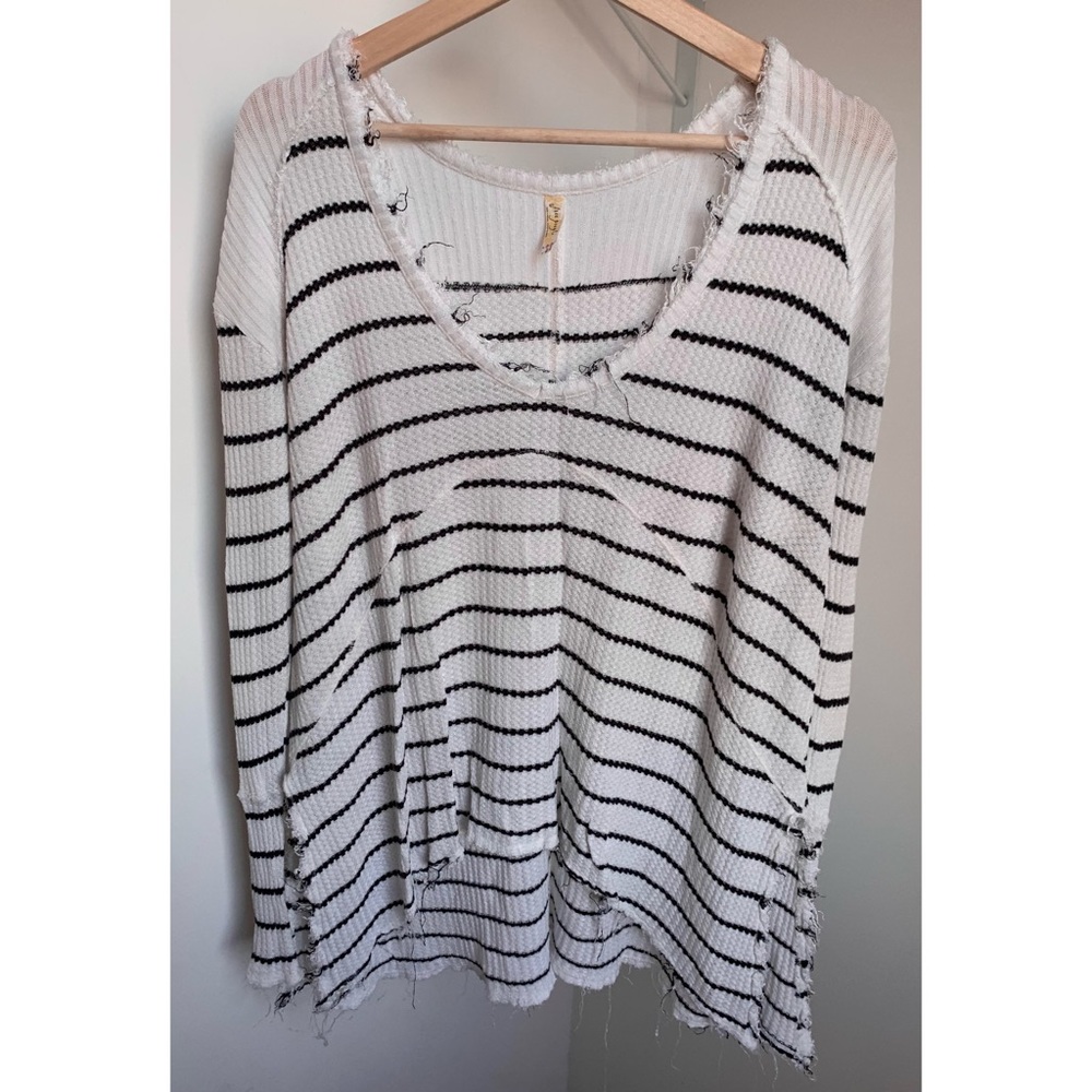 Free People • S • Oversized Thermal Long Sleeve Distressed Stringy Hem Striped